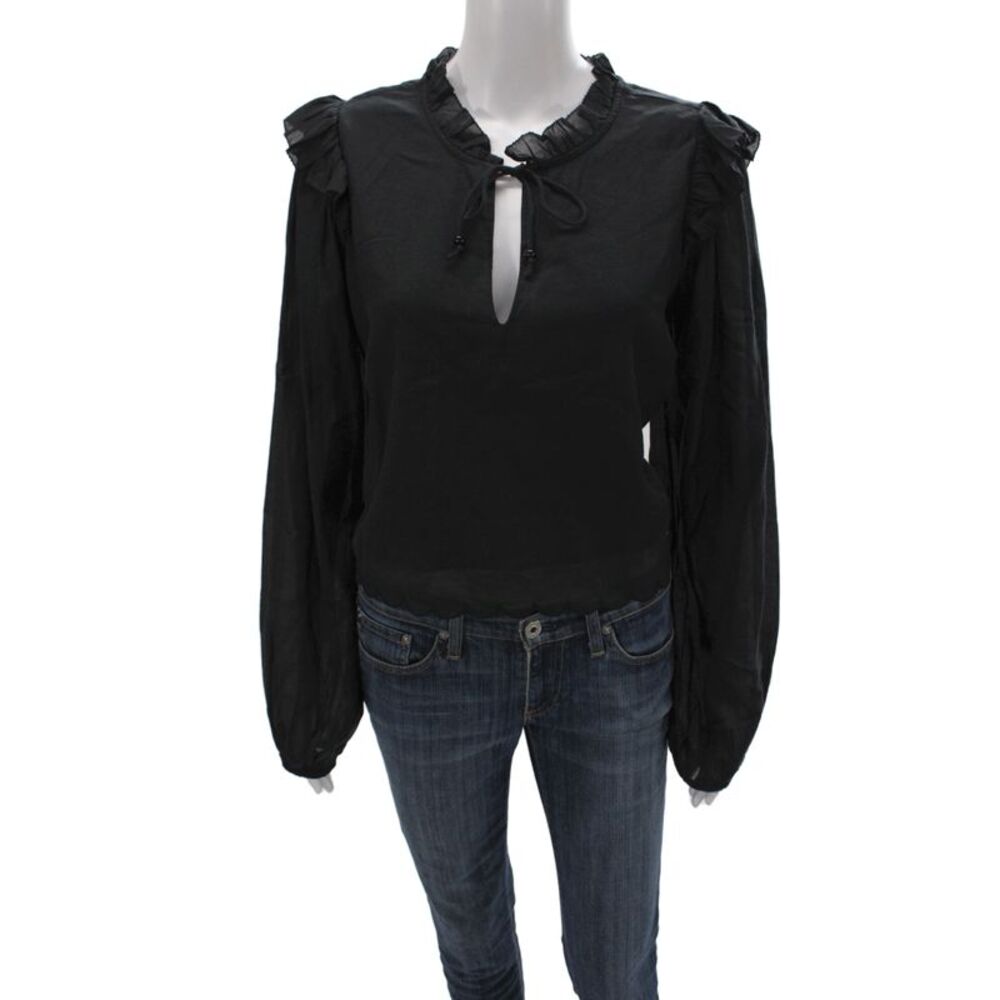 Cami NYC Womens Tunic V Neck Black Long Sleeve Boho Tie Size M